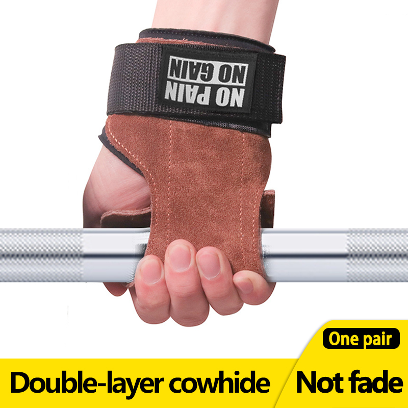 Cowhide Gym Gloves Grips Anti-Skid Weightlifting Gloves