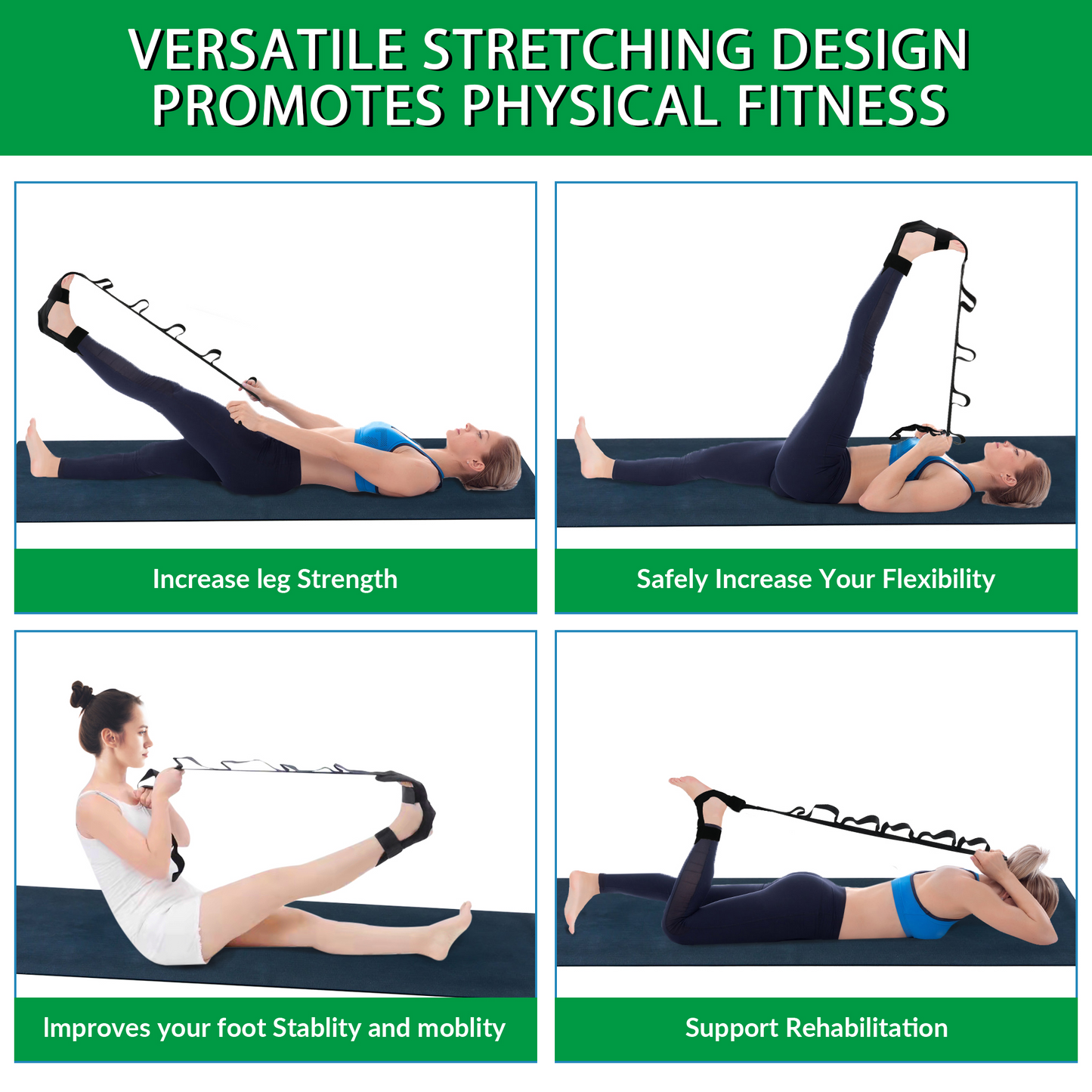 Yoga Stretch Strap with Loops, Leg Stretcher Foot Stretching Belt